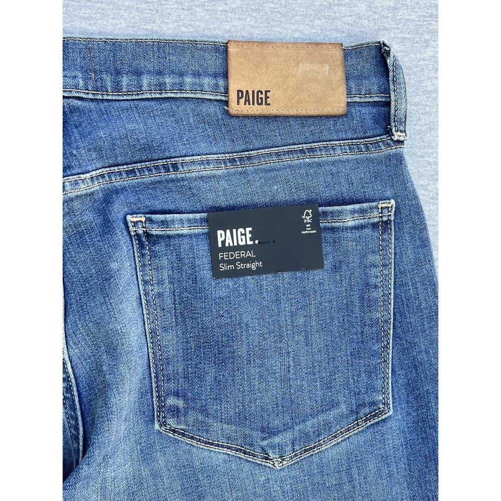 PAIGE Federal Slim Straight Stretch Jeans Medium Wash Blue 32 x 32 NWT - Picture 6 of 11